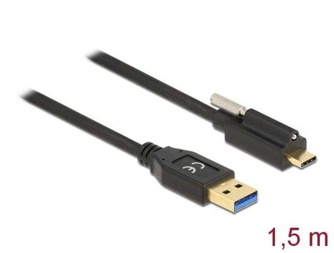 Delock SuperSpeed USB (USB 3.2 Gen 2) Cable Type-A male to USB Type-C™ male with screw on top 1.5 m