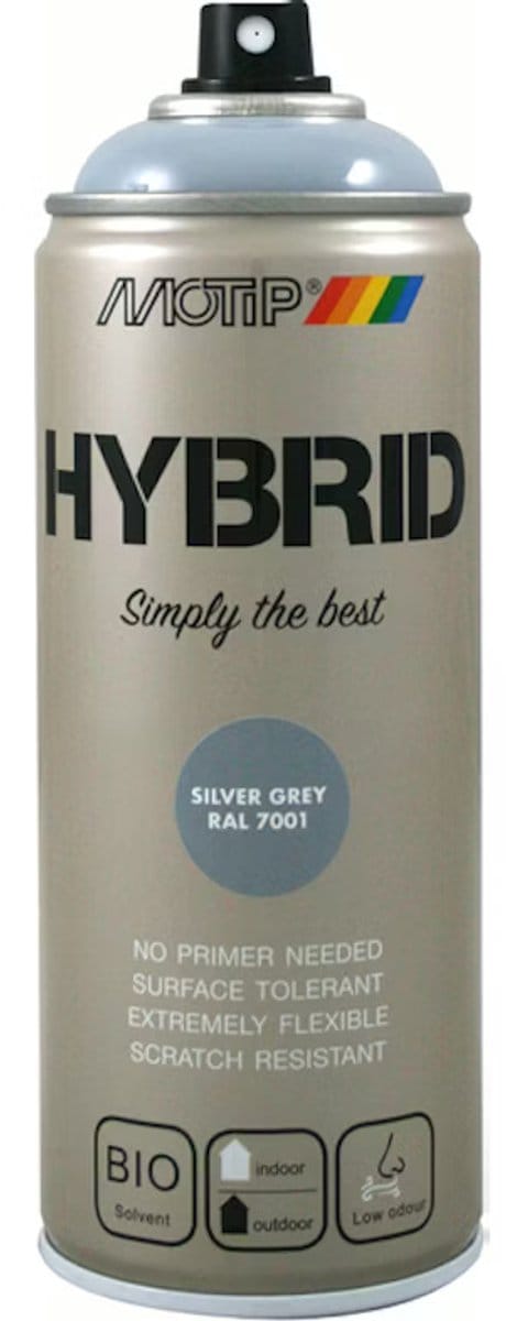 Motip - Spuitverf - Hybrid - Silver Grey 400 ml - krasbestendig sneldrogend