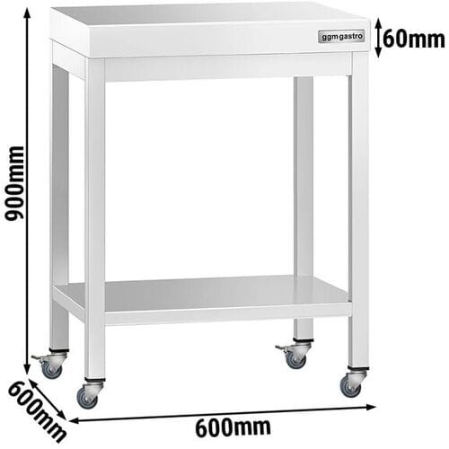 GGM Gastro Edelstahl Arbeitstisch PREMIUM - 600x600mm - mit Grundboden & Rollen