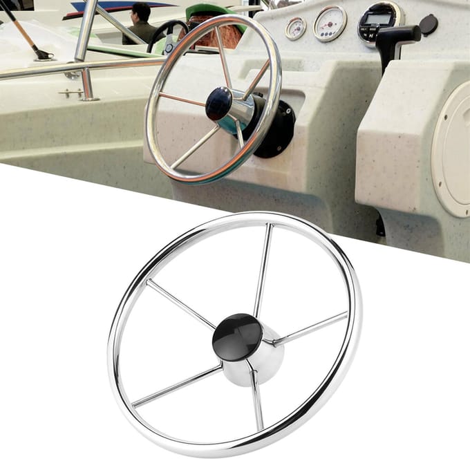 13?12 Inch 5?Spaken Vaartuig Boot Stuurwiel Roestvrij Staal Spiegelpolijsten Accessoire white