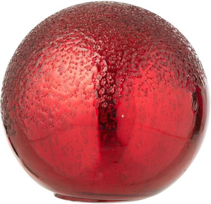 J-Line decoratie Bal Gekraakt - glas - kerstrood - large - LED