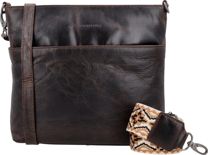Hide & Stitches Next Navajo Schoudertas Dames - Handtas voor Dames - Tas van 100% Leder - Donkerbruin