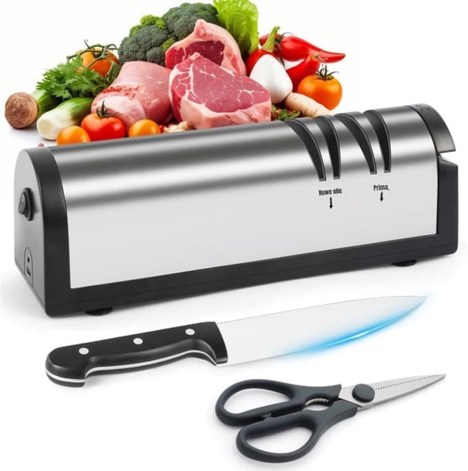 SAVI® Elektrische messenslijper - Messenslijper - Messenslijpers - Messenslijper elektrisch - Zilver - 23cm × 9cm × 8cm