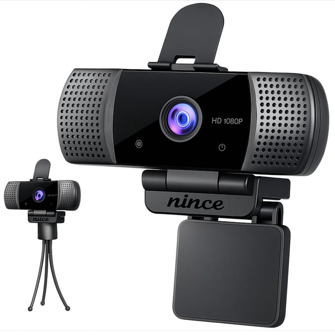 Nince Webcam - Full HD 1080P - PC Webcam - Laptop Webcam - USB Webcam - Met Statief - Privacy Cover - Webcam met Microfoon
