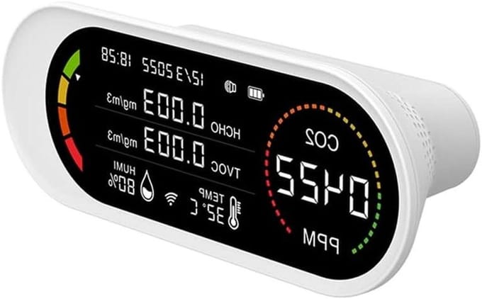 Luchtkwaliteit Monitor - HCHO CO2 meter - Binnenklimaat Meten - 5 in 1 Sensor - Digitaal Display - Wit