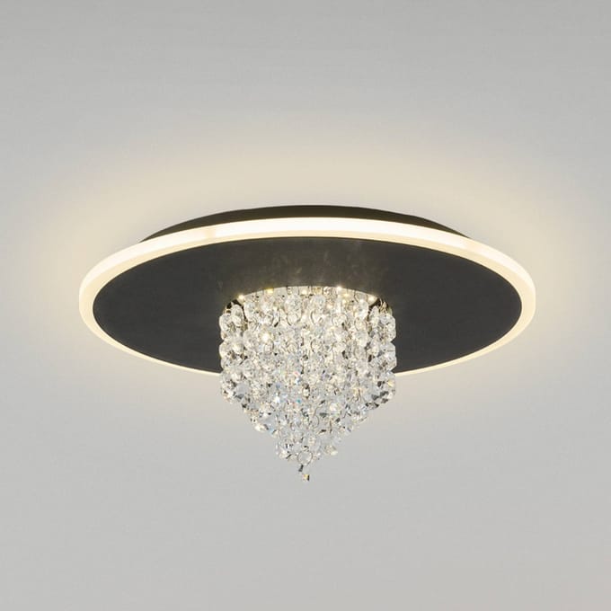 Searchlight LED plafondlamp Deluge, zwart, Ø 32 cm, metaal/acryl