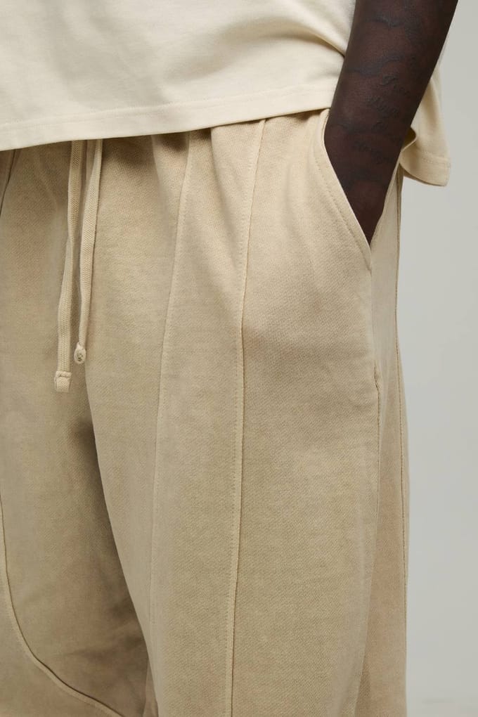 Balloon Fit Jogger Met Naaddetail En Washed Afwerking | Stone | Size Medium