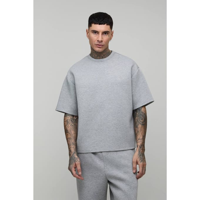 Tall Oversized Boxy Scuba Gemeleerd T-Shirt | Grey Marl | Size Medium