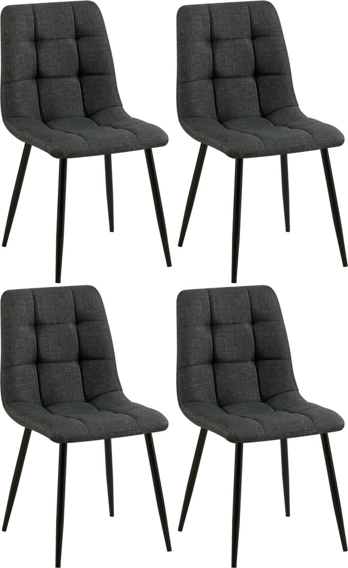 CLP Set van 4 Eetkamerstoelen Tilde - Gestoffeerd - Metalen Onderstel - belastbaar tot 150 kg - Stof/donkergrijs