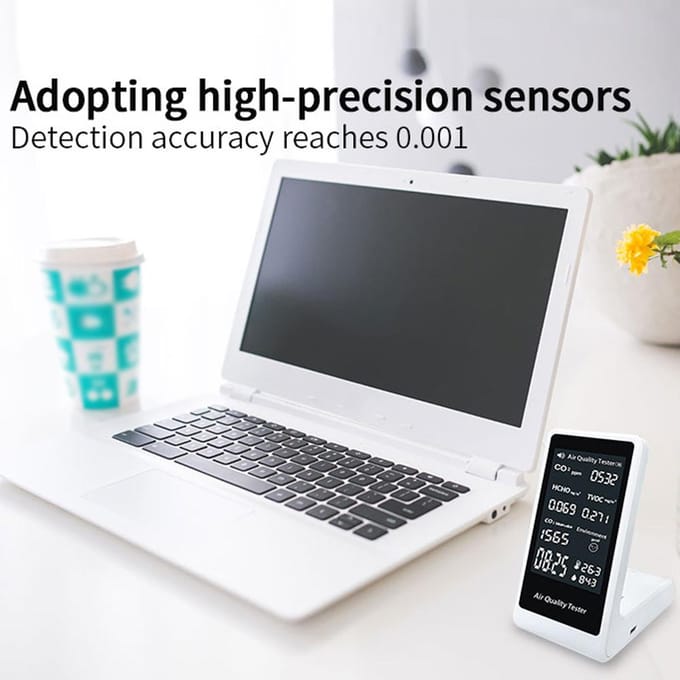 Draagbare CO2-detector voor binnen Multifunctionele thermohygrometer Digitale luchtdetector voor thuis Intelligent zwart witte kleur