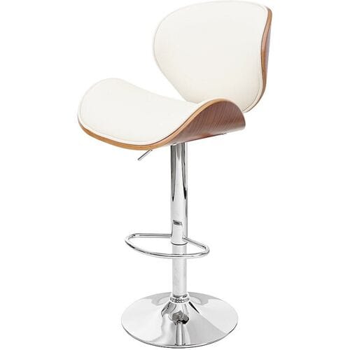 Foxrock barkruk, barkruk, houten gebogen hout retro design ~ walnoot look, crème kunstleer