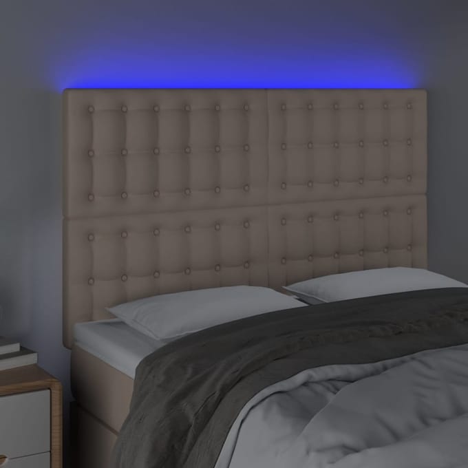 vidaXL - Hoofdbord - LED - 144x5x118/128 - cm - kunstleer - cappuccinokleurig