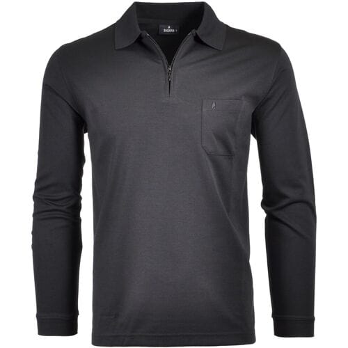 Ragman Zipper Softknit Polo Longsleeve Breast Pocket Zwart / male