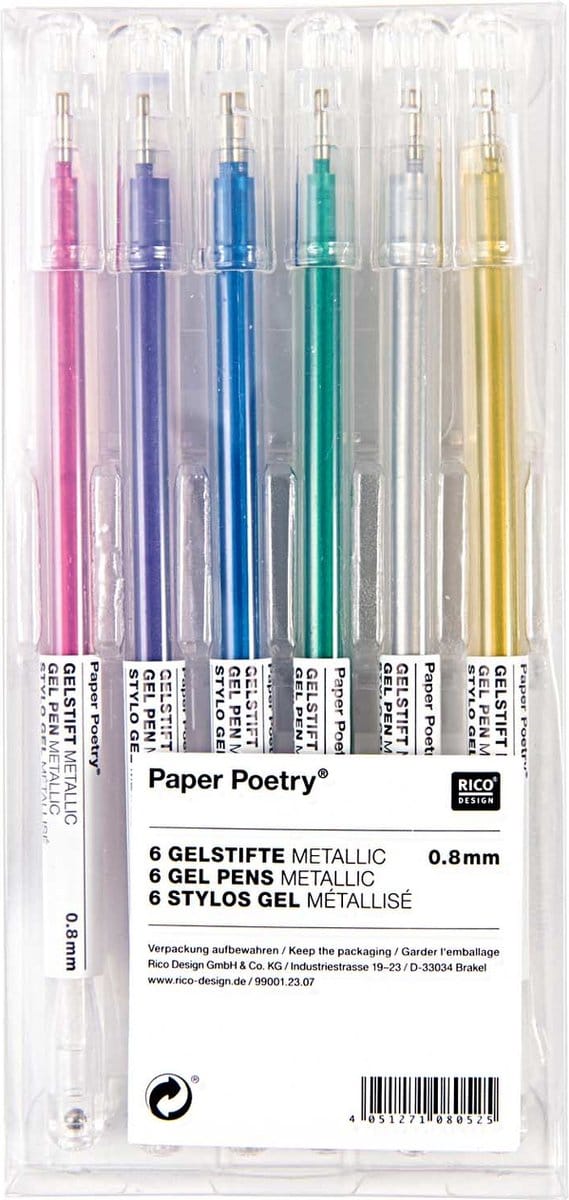 GELPENNEN METALLIC KLEUREN 6 ST.