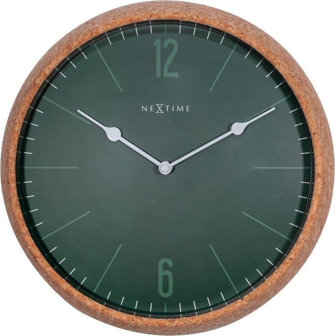 NeXtime - Wandklok - 30 cm - Kurk / Glas - Groen - 'Cork'