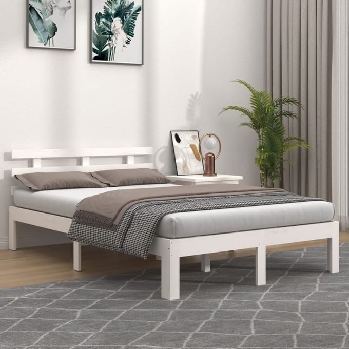 vidaXL - Bedframe - massief - hout - wit - 120x200 - cm