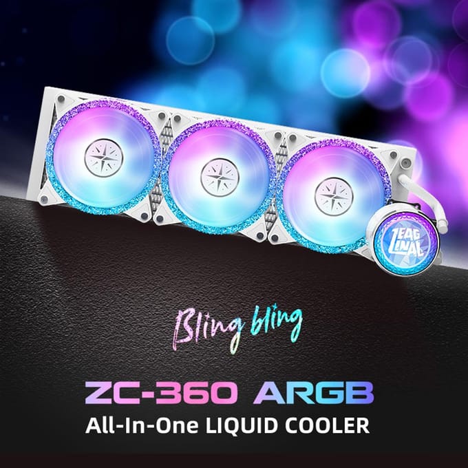 ZEAGINAL 360 ARGB Geïntegreerde CPU-waterkoelingradiator met krachtige PWM-pomp hoog zwart