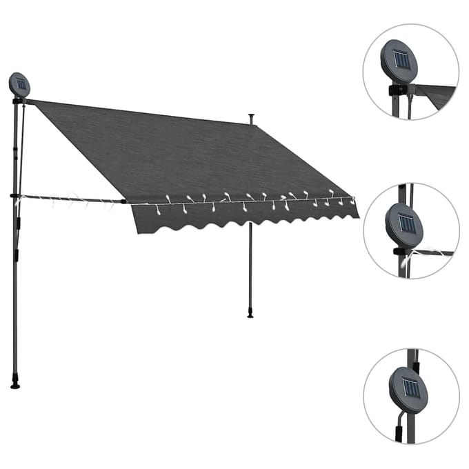 vidaXL - Luifel - handmatig - uitschuifbaar - met - LED - 250 - cm - antracietkleurig