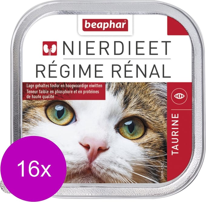 16x Beaphar Nierdieet Kattenvoer Nat Naturel 100 gr