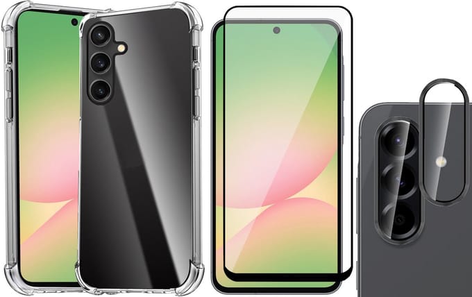 Hoesje geschikt voor Samsung Galaxy A56 / A36 - Screenprotector Volledig Dekkend Glas & Camera Protector - Shockproof Transparant