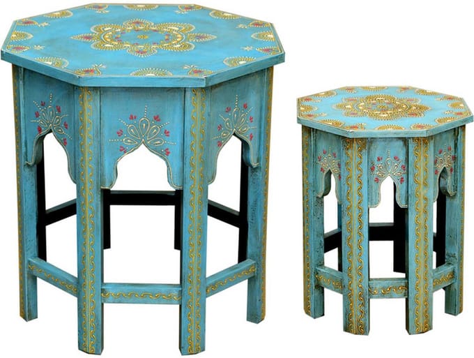 Oosterse bijzettafels Saada blauw set van 2
