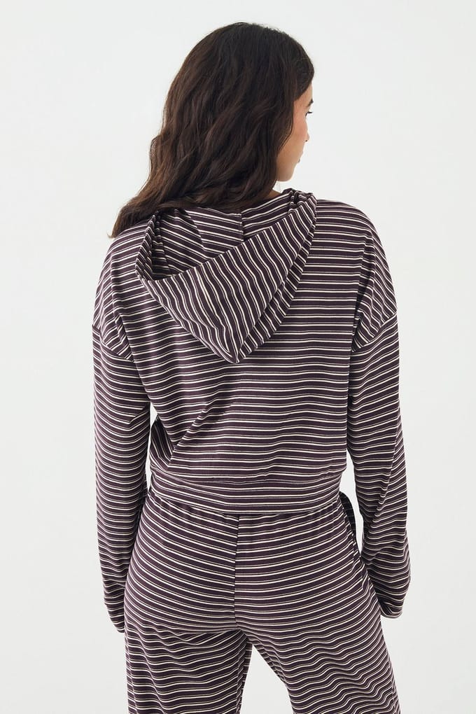 Dames DSGN Studio Zachte Streep Boxy Crop Rits Hoodie | Plum | Maat: 2XL