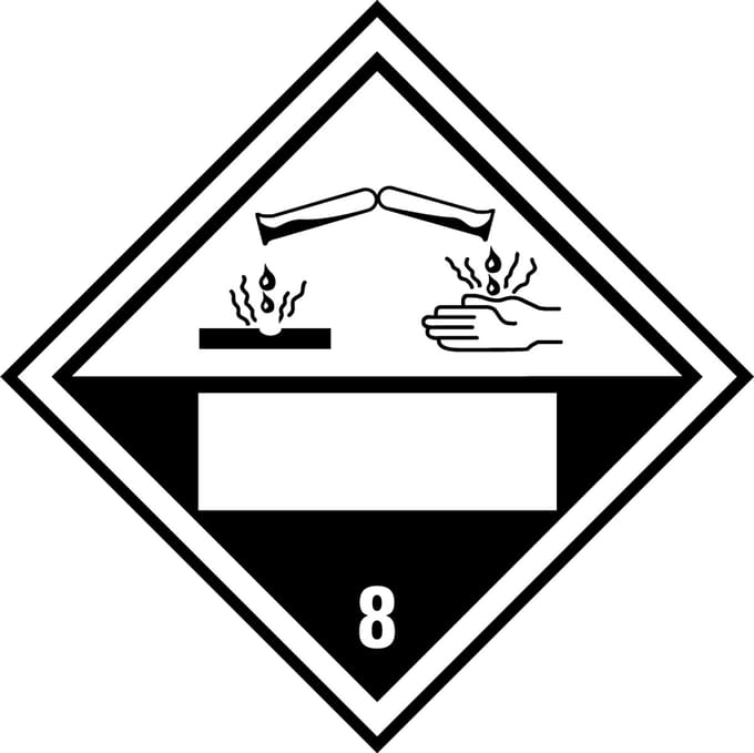 Beschrijfbare ADR klasse 8 sticker bijtende stoffen 100 x 100 mm