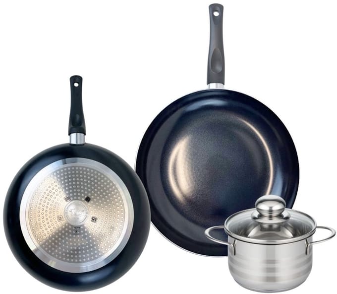 Set van 2 Koekenpannen 28 en 32 cm en 1 braadpan 16 cm Elo Prima Brillant