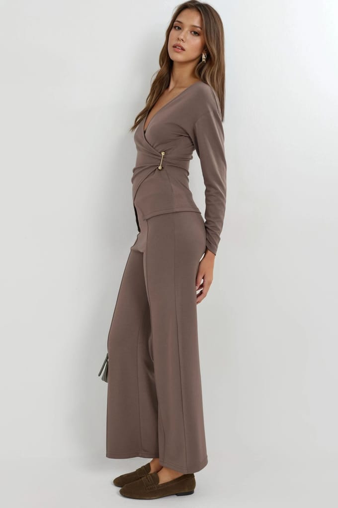Accessoire Detail Blouse & Broek Twee-Stuk Set