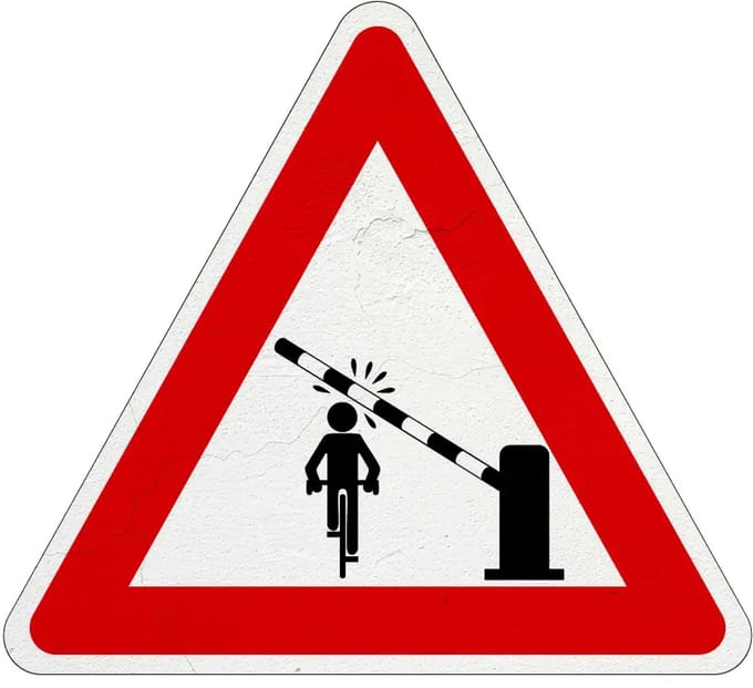 Pas op slagboom fietser bord | Sign Again materiaal | 30 cm