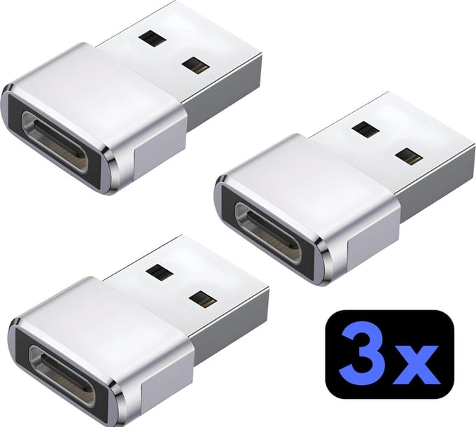 Nereb 3x USB-C naar USB-A Adapter - USB C naar USB Adapter - USB C naar USB A Converter - Zilver