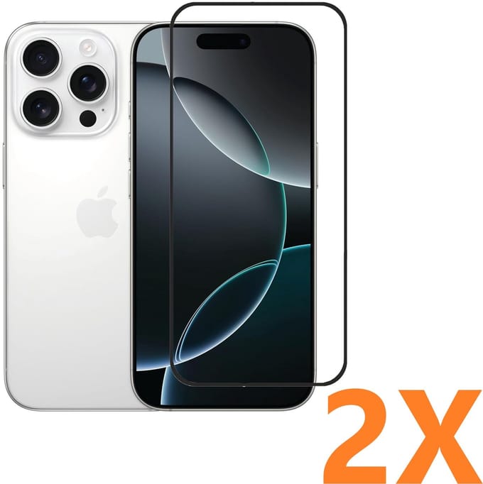Screenprotector Glas - Full Coverage Tempered Glass Screen Protector [volledige dekking] - 2x Geschikt voor: Apple iPhone 16 Pro Max
