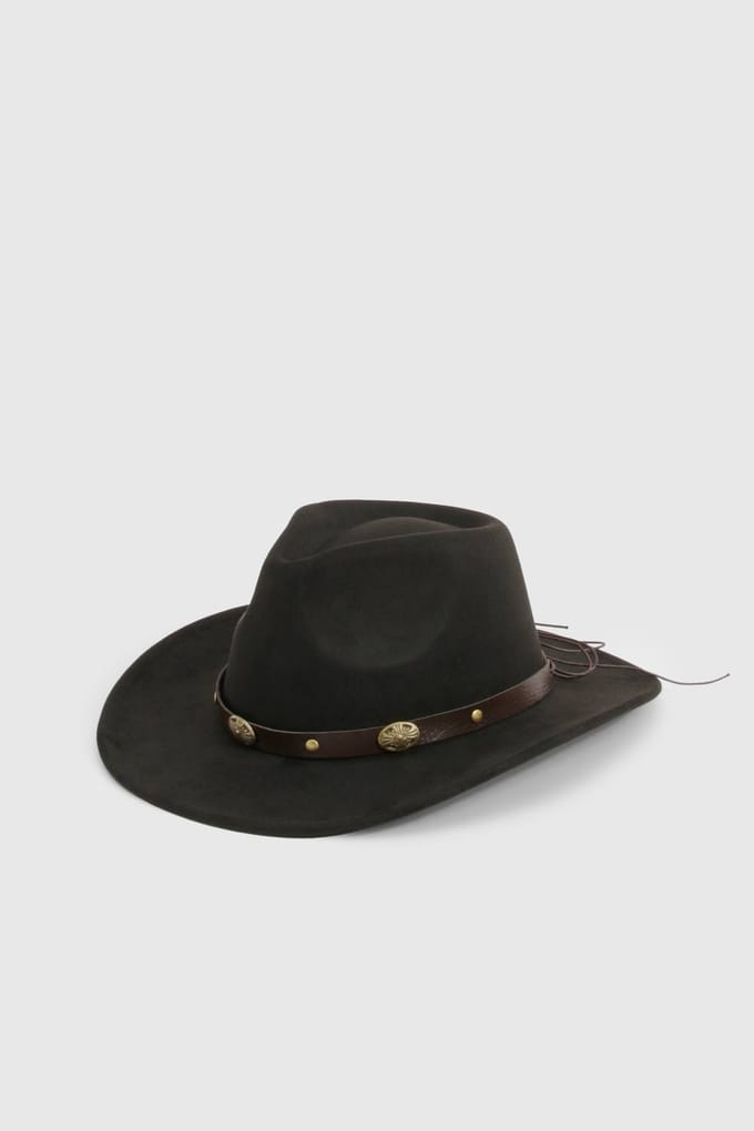 boohoo Dames Western Trim Cowboy Hoed | Zwart