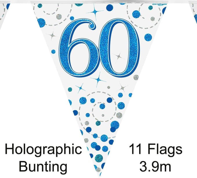 Oaktree - Vlaggenlijn Happy 60 Birthday Blue Holographic (4 meter)
