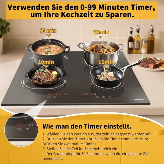 Inductie Kookplaat - 4 Pitten - Snel Koken - 9 Warmtestanden - 60 cm - Zwart