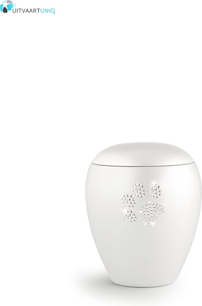 Dierenurn paarlemoer swarovski pootafdruk klein
