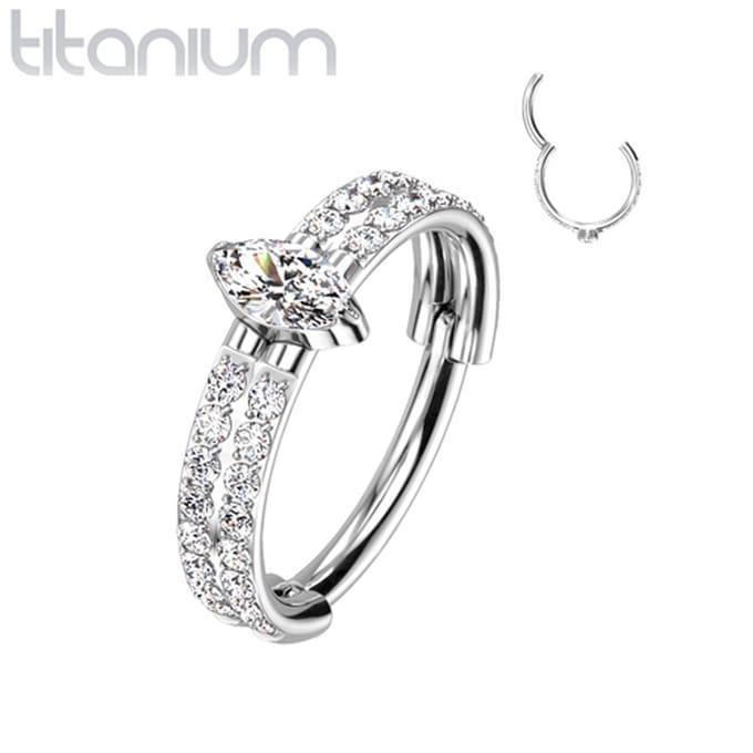 Piercing titanium Double-Lined Marquise Center CZ 1.2x10 - zilver - LMPiercings