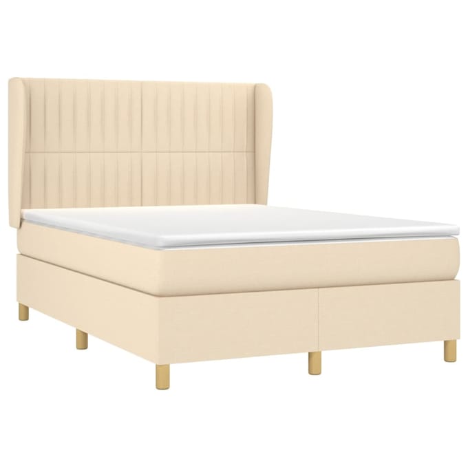 vidaXL - Boxspring - met - matras - stof - crèmekleurig - 140x200 - cm