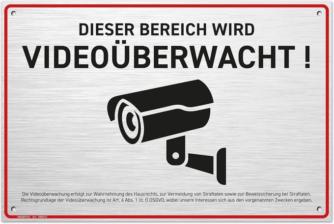 Videobewaking Bord Aluminium 30x20 cm met DSGVO Melding - Weerbestendig
