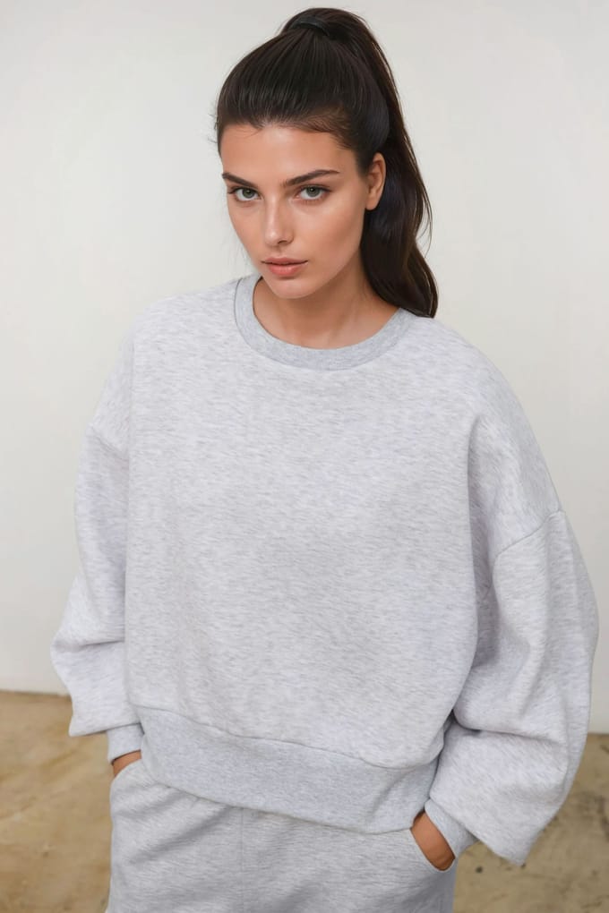 Losse Fit Crew Neck Gebreide Opstaande Sweatshirt