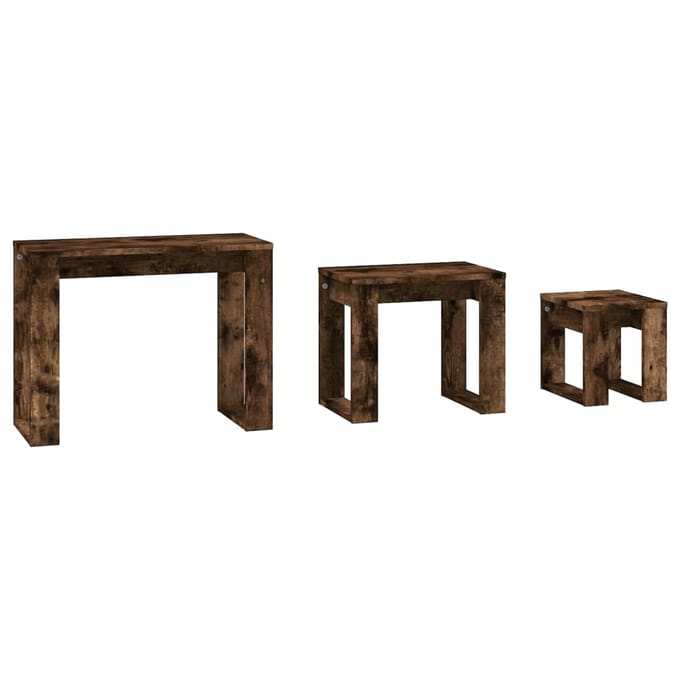vidaXL - 3-delige - Tafeltjesset - bewerkt - hout - gerookt - eikenkleurig