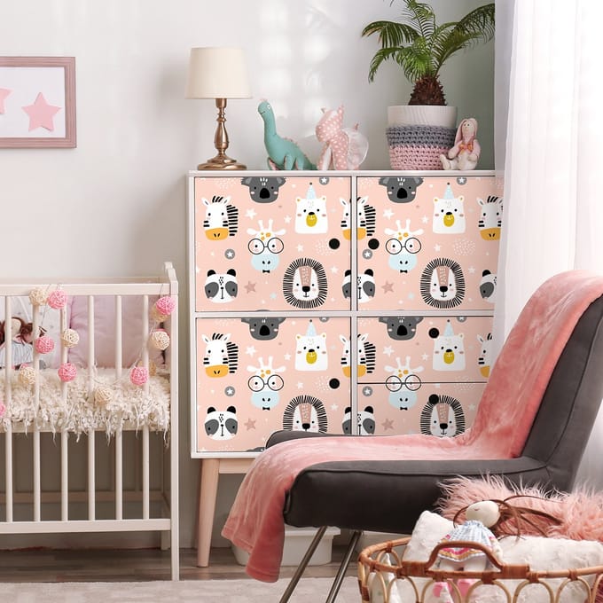 Sticker voor kindermeubels met dierenkoppen, 40 x 60 cm
