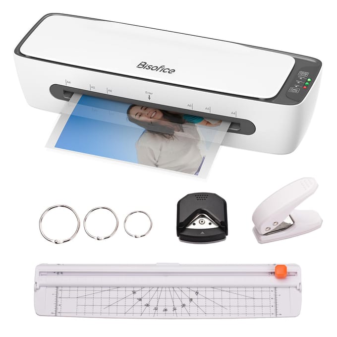 Bisofice SL688 Desktop Laminator Machine Set A4-formaat Multifunctionele warme en koude laminering 2 EU Plug gray