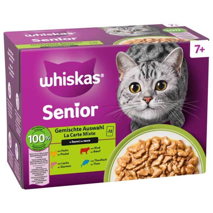 12x85g 7+ Gemengde Selectie in Saus Whiskas Senior Kattenvoer Maaltijdzakjes