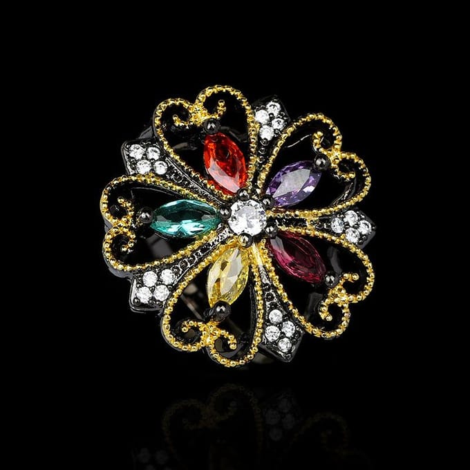 Mode Sieraden Europese en Amerikaanse Hoge Kwaliteit Mode Edelsteen Holle Retro Edelsteen Ring No. 10 black
