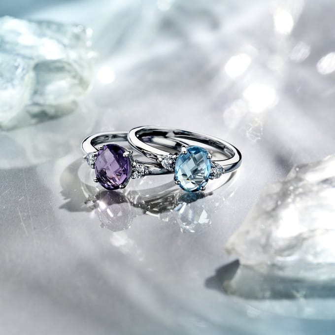 Gerhodineerd Zilver Ring Trilogie Met Zirkonia En Amethist 1337800