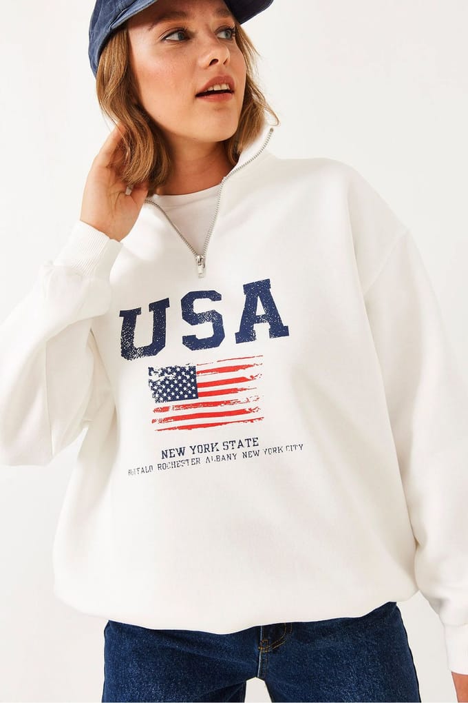 Ritssluiting Bedrukt Sweatshirt