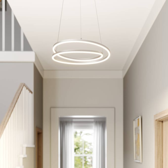 Lindby LED hanglamp Davian, nikkelkleurig, Ø 49 cm, dimbaar