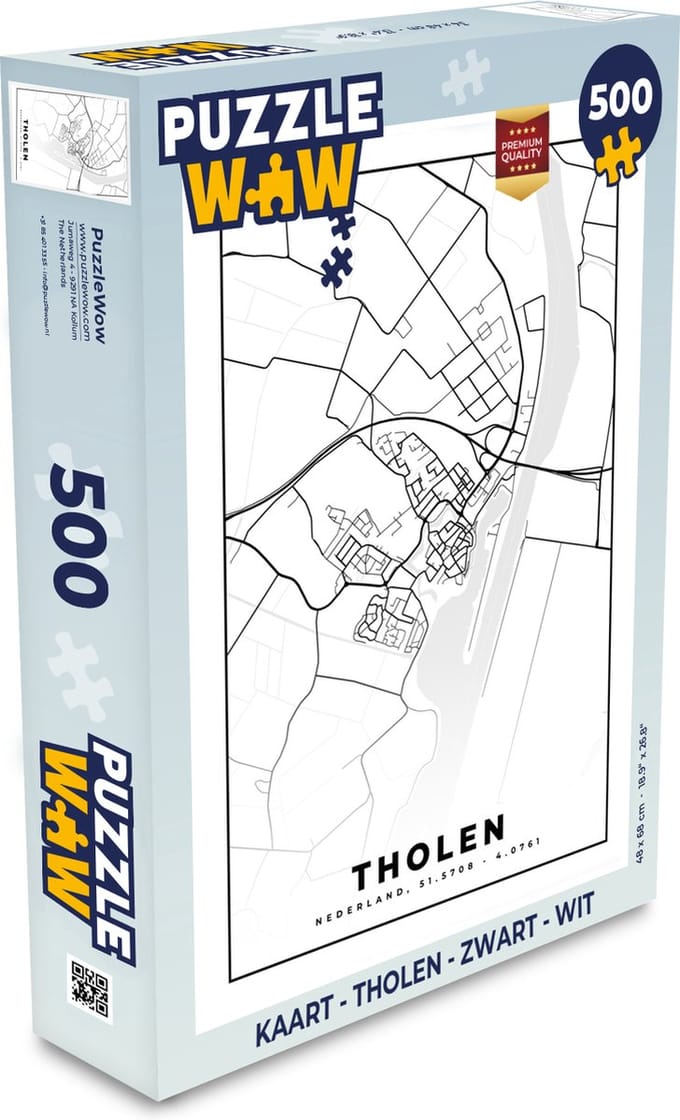 Puzzel Kaart - Tholen - Zwart - Wit - Legpuzzel - Puzzel 500 stukjes