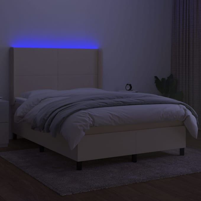 vidaXL - Boxspring - met - matras - en - LED - stof - crèmekleurig - 140x190 - cm